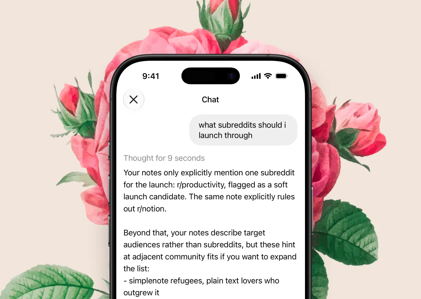 Brainbits chat answering a question from your notes